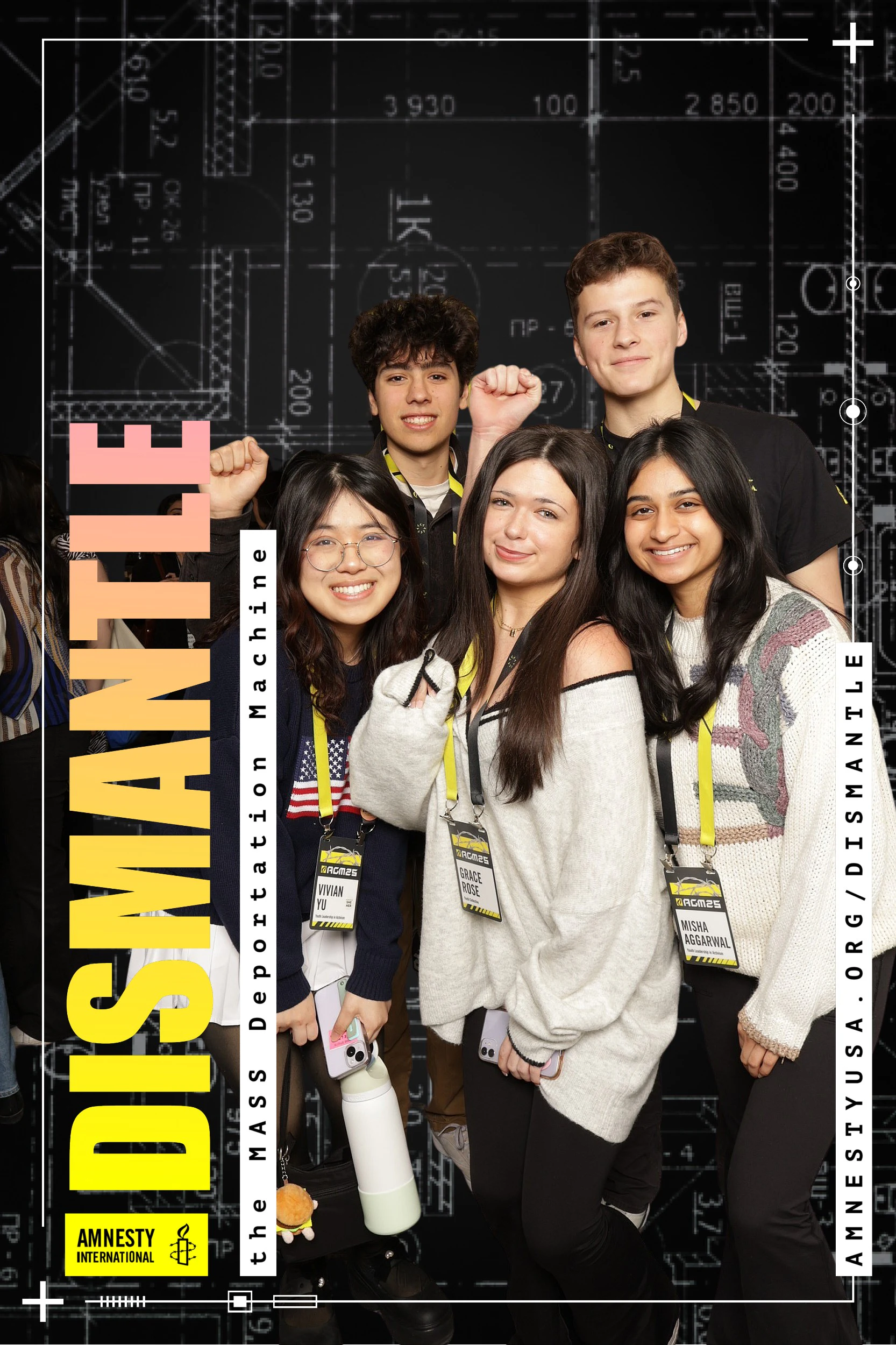 Five with lanyards on, all reacting to each other at AGM’25