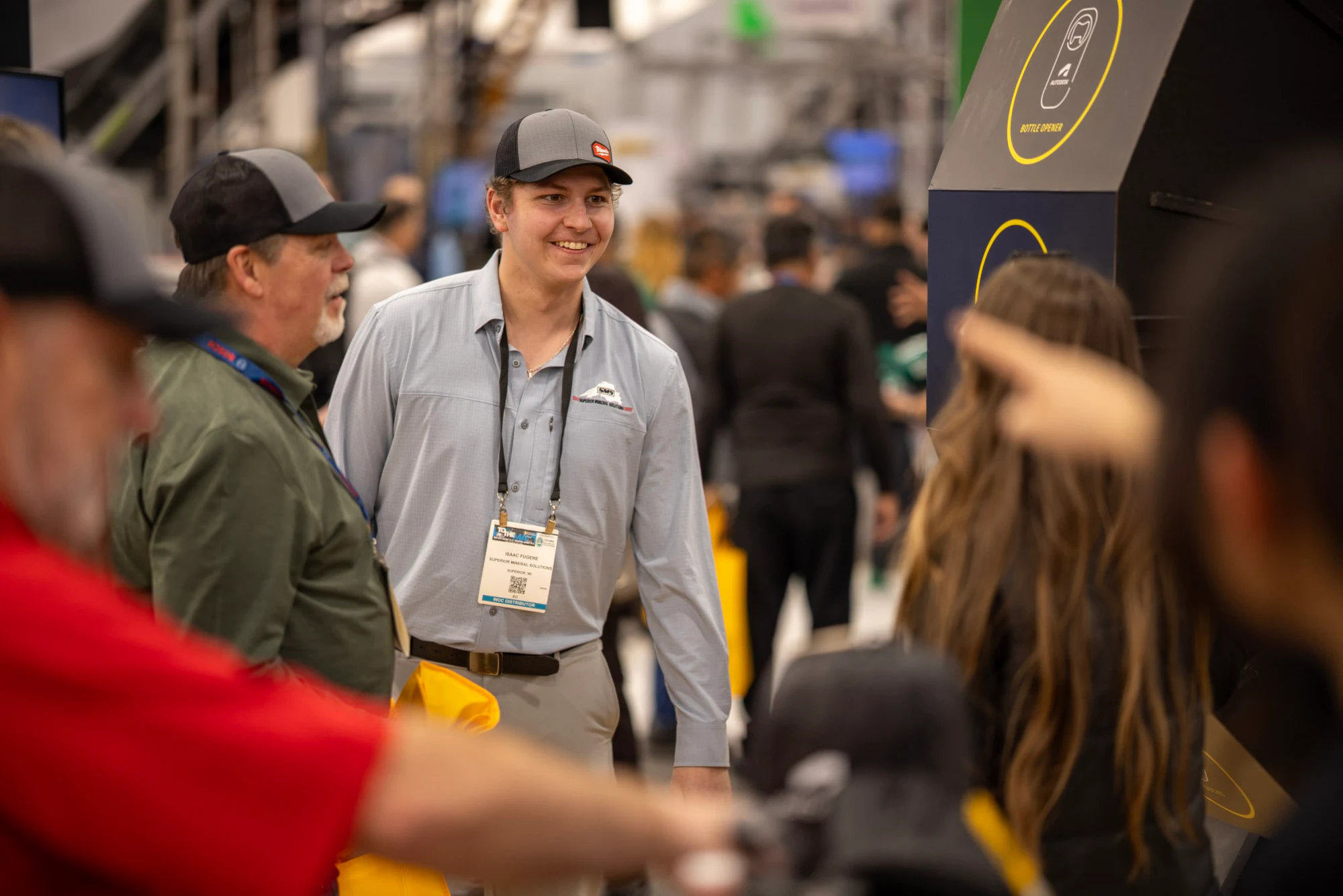 The visitor smiling as the spinner stops at Autodesk at World of Concrete 2026