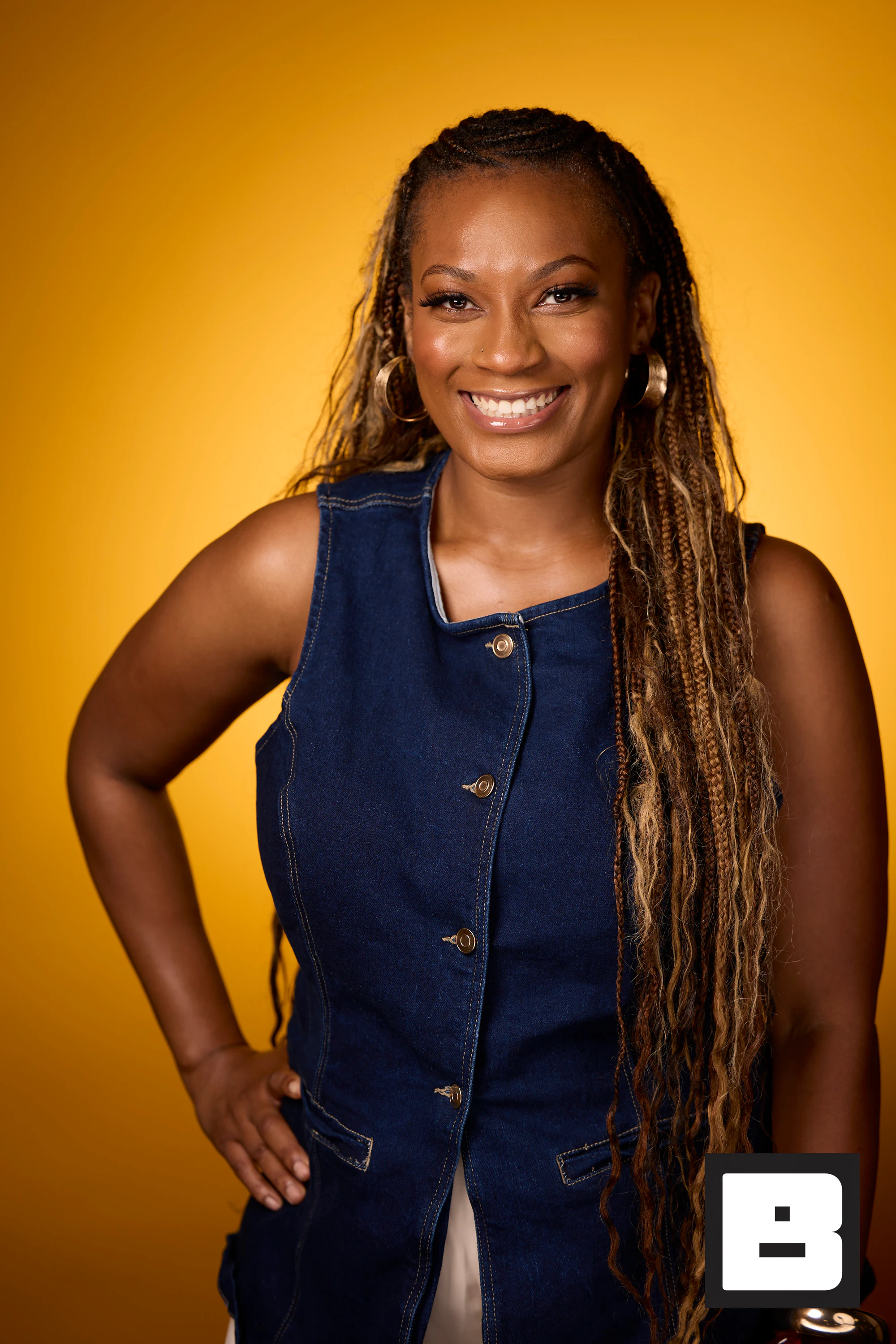 Denim vest, hands on hips at P&G Confidence Lab at Black Tech Week