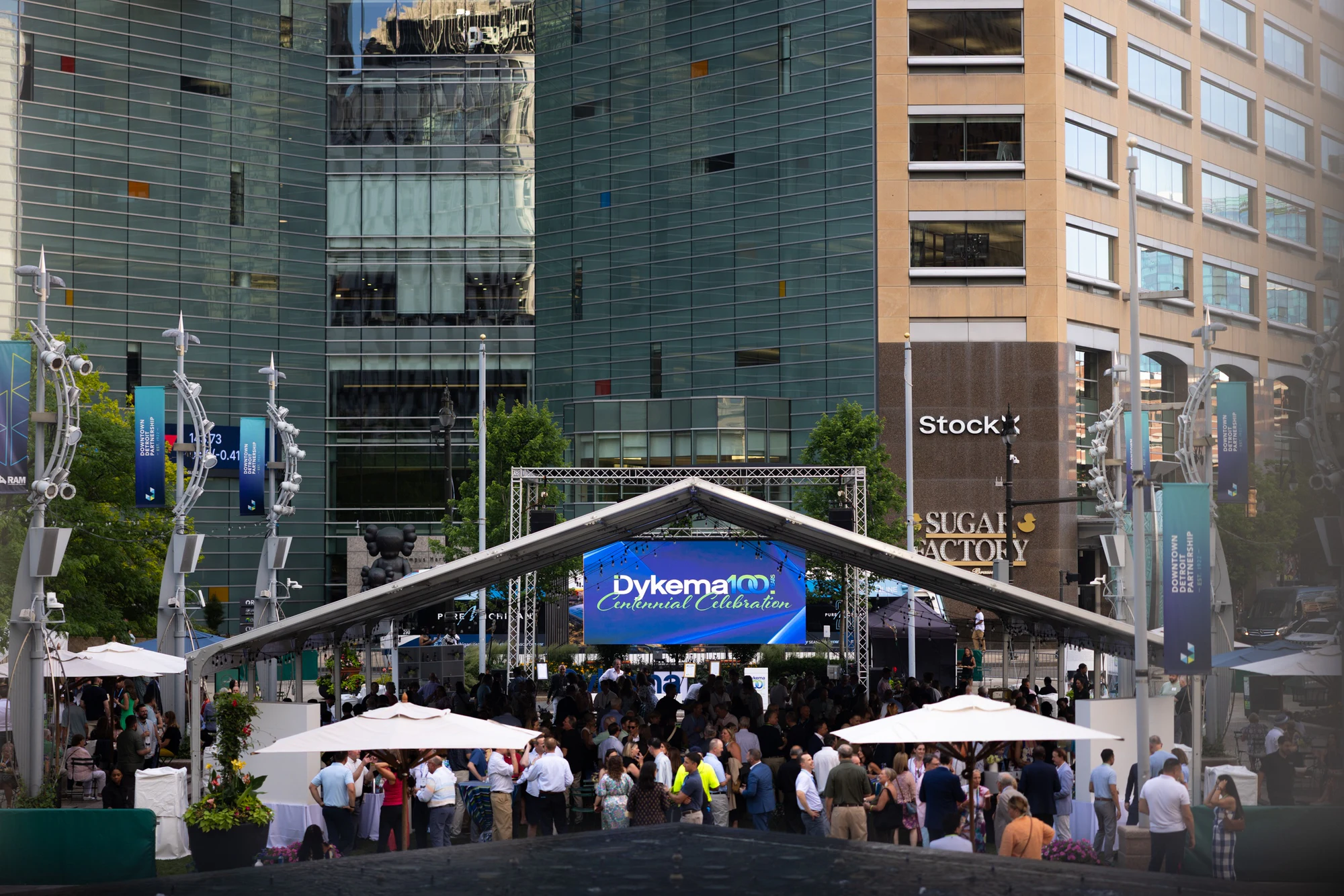 Campus Martius from the street at Dykema Centennial Celebration