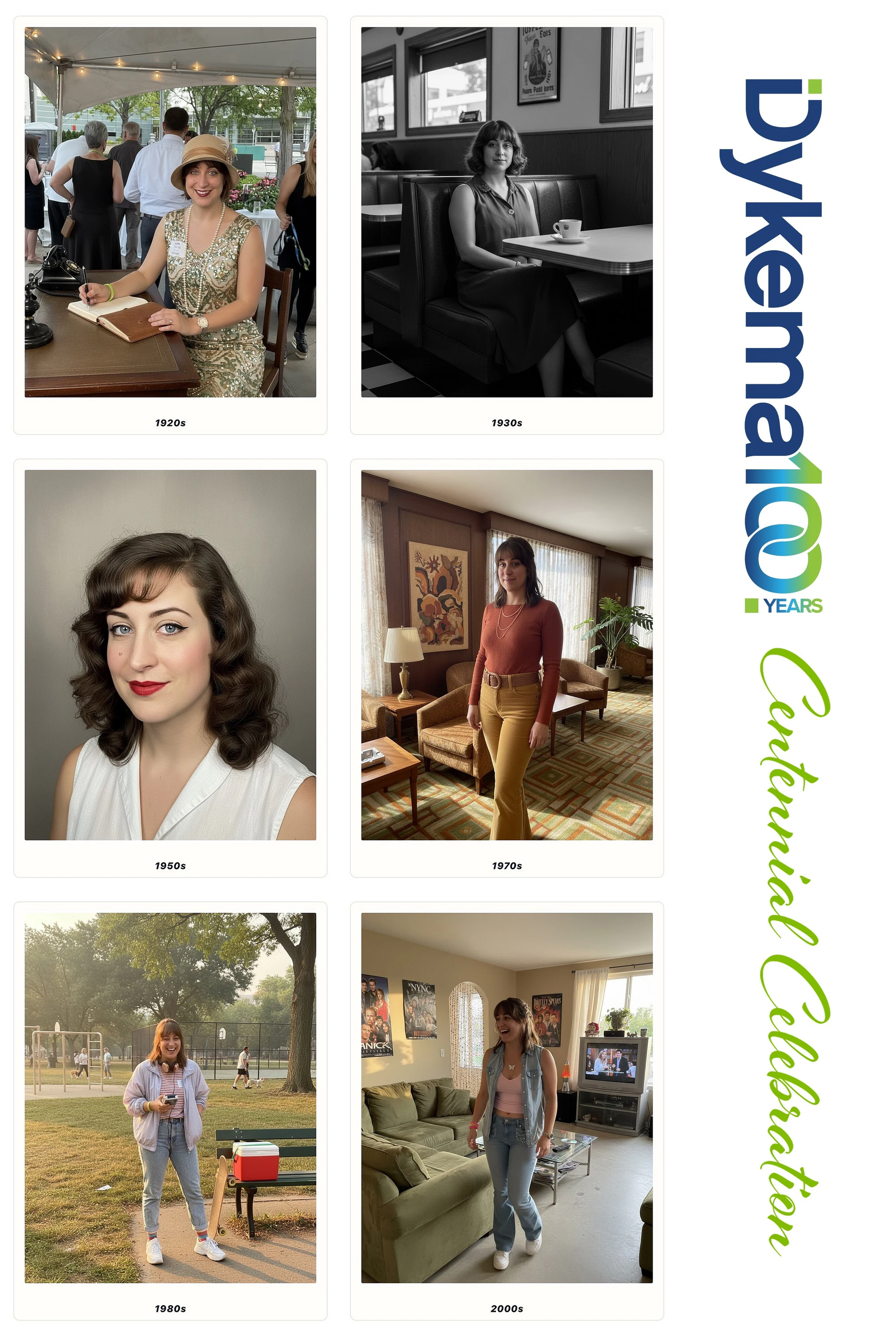 A redhead across the decades on the centennial sheet at the Dykema Centennial Celebration