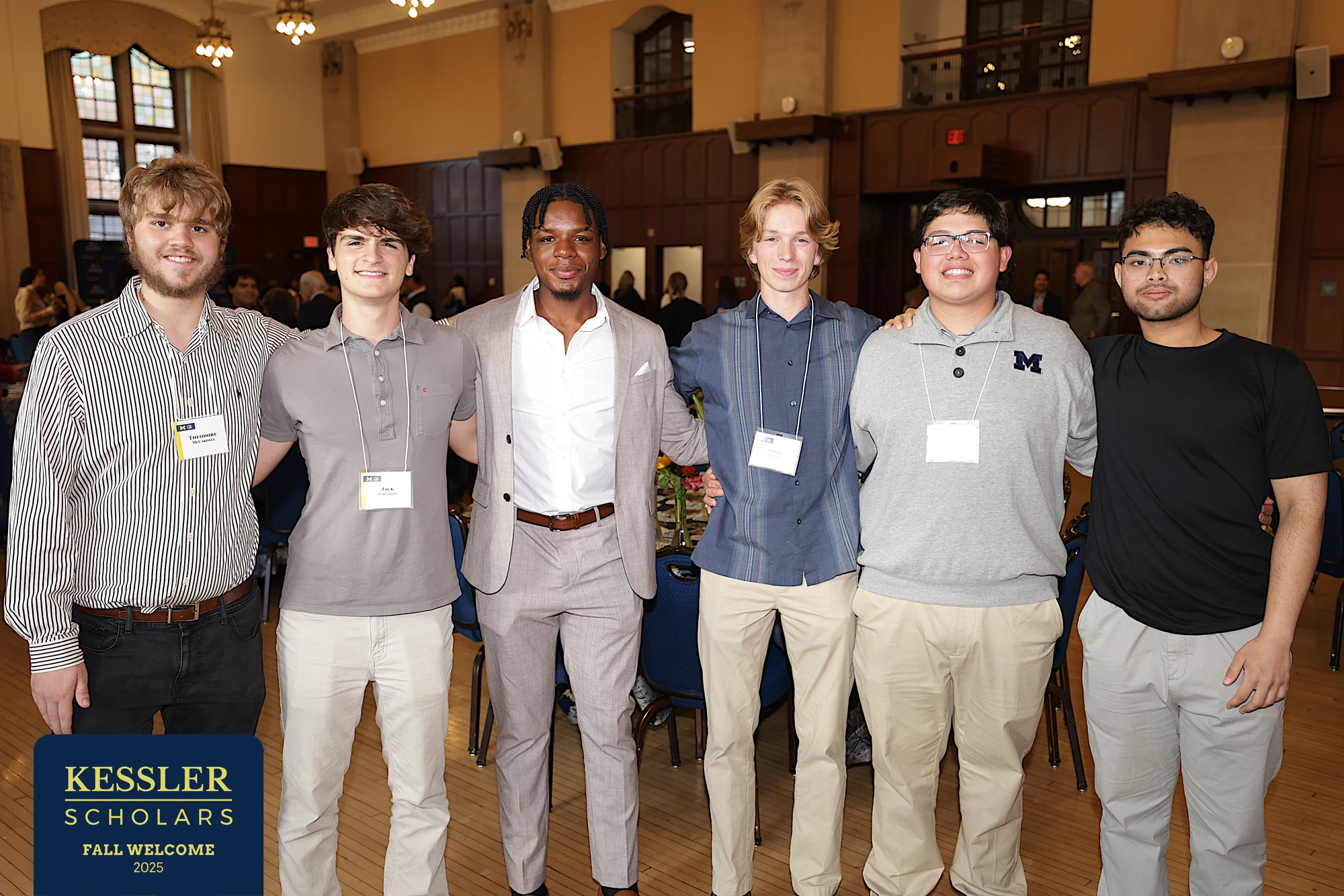 Group of five, later in the night at Kessler Scholars Welcome Dinner