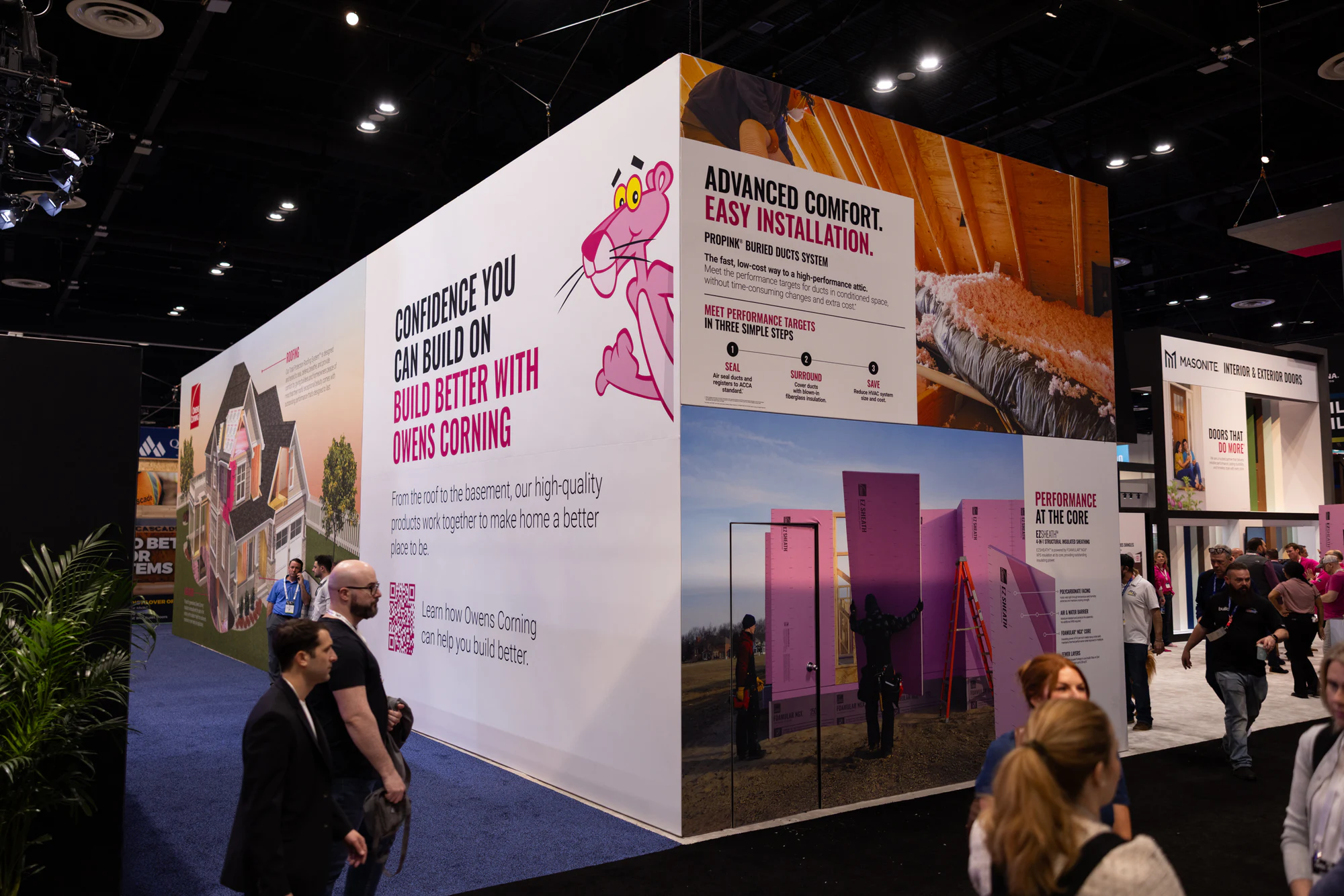 Full booth wall with the Panther graphic at Owens Corning at IBS 2026