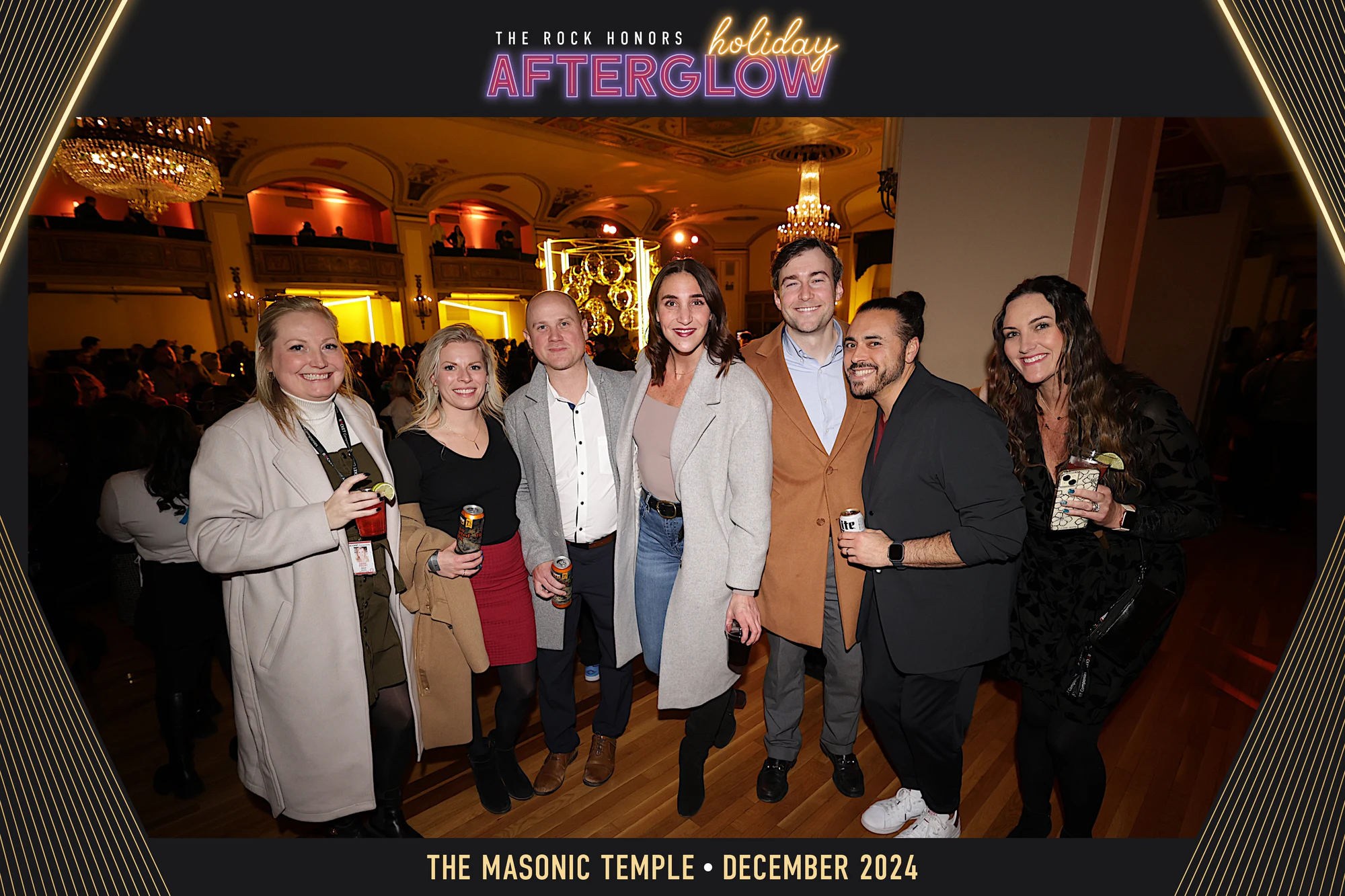 Eight in the gold room, everyone looking in at Rock Honors AfterGlow