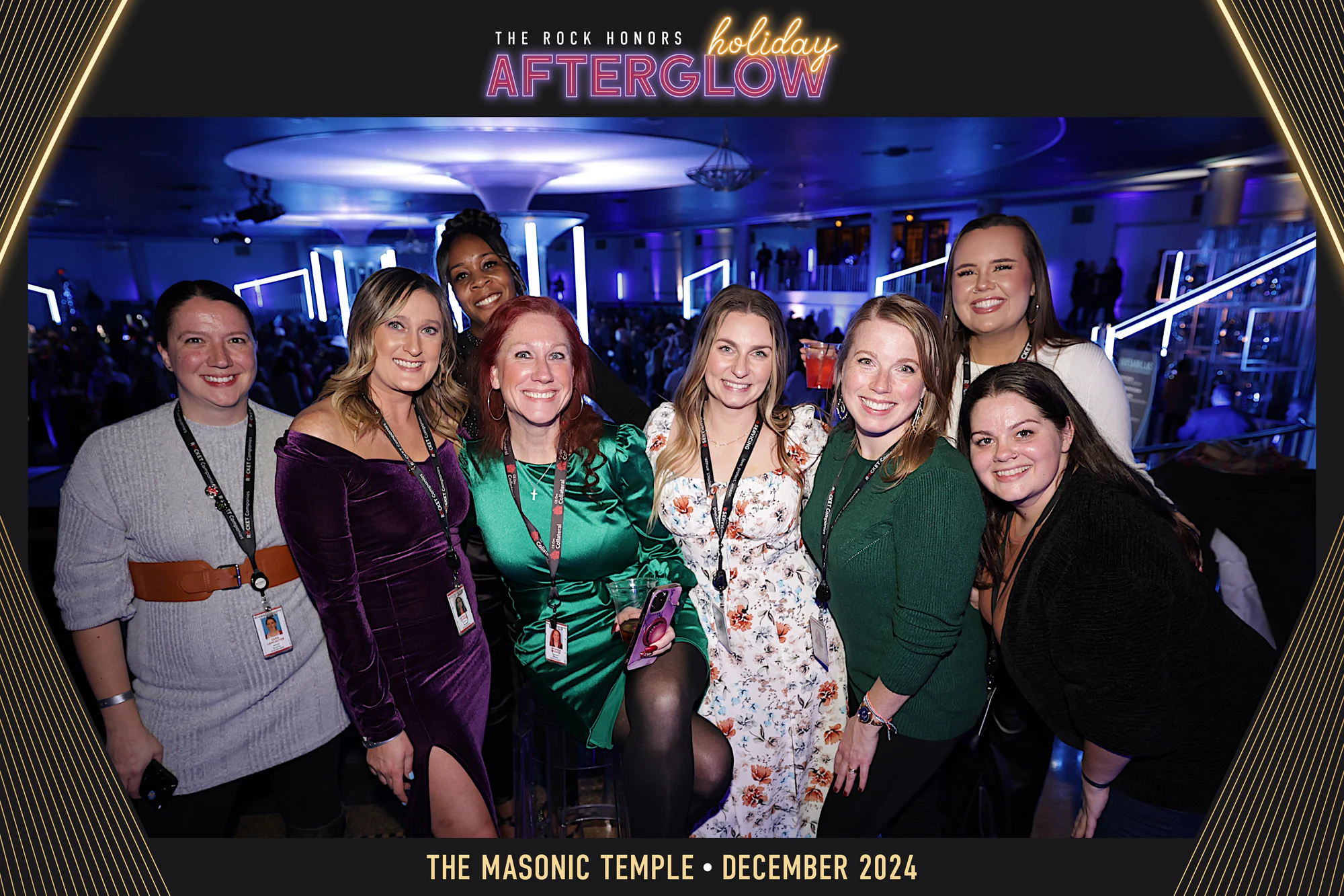 Seven women together in green and velvet at Rock Honors AfterGlow