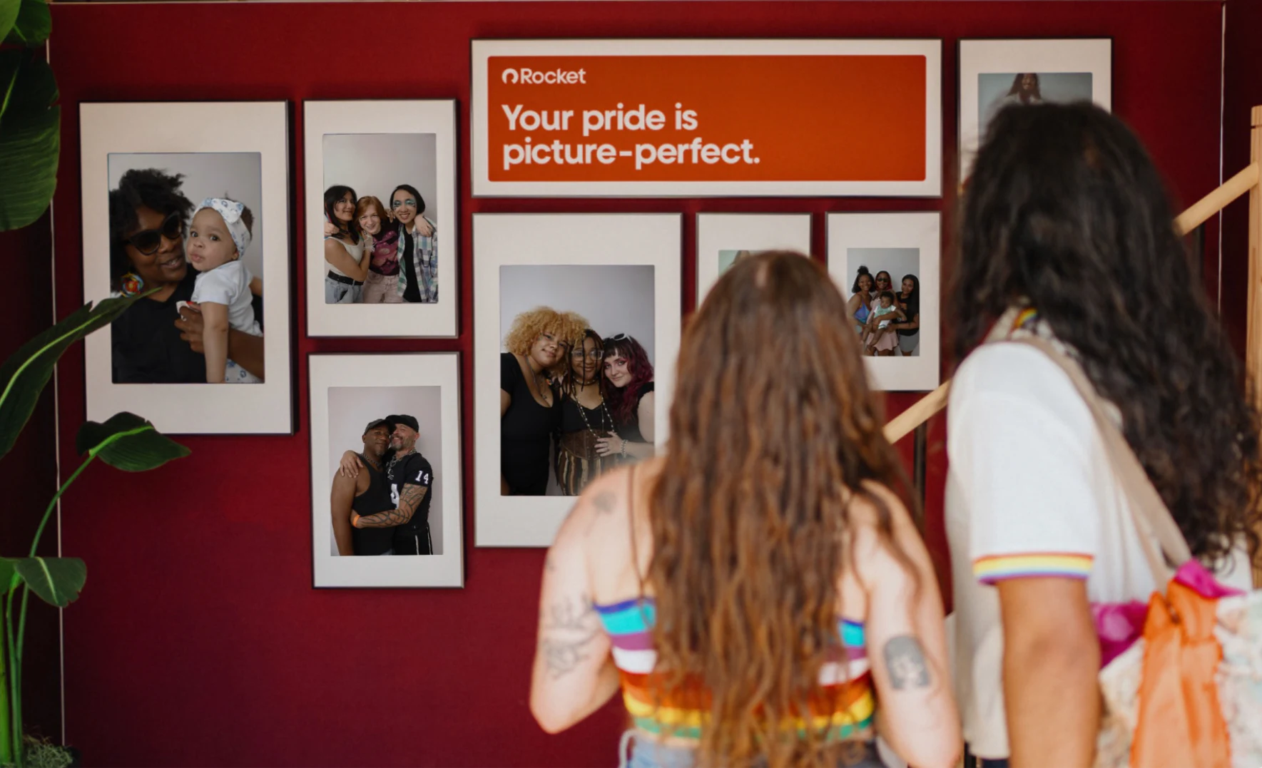 Guests at the gallery wall, rainbow outfits at My Chosen Family Portraits at Motor City Pride 2025