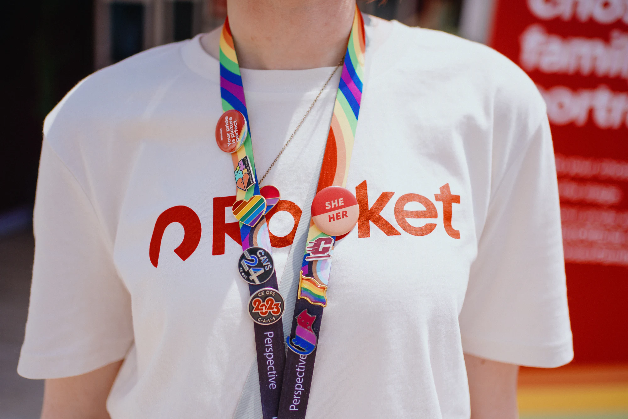 Rocket crew shirt and lanyard at My Chosen Family Portraits at Motor City Pride 2025