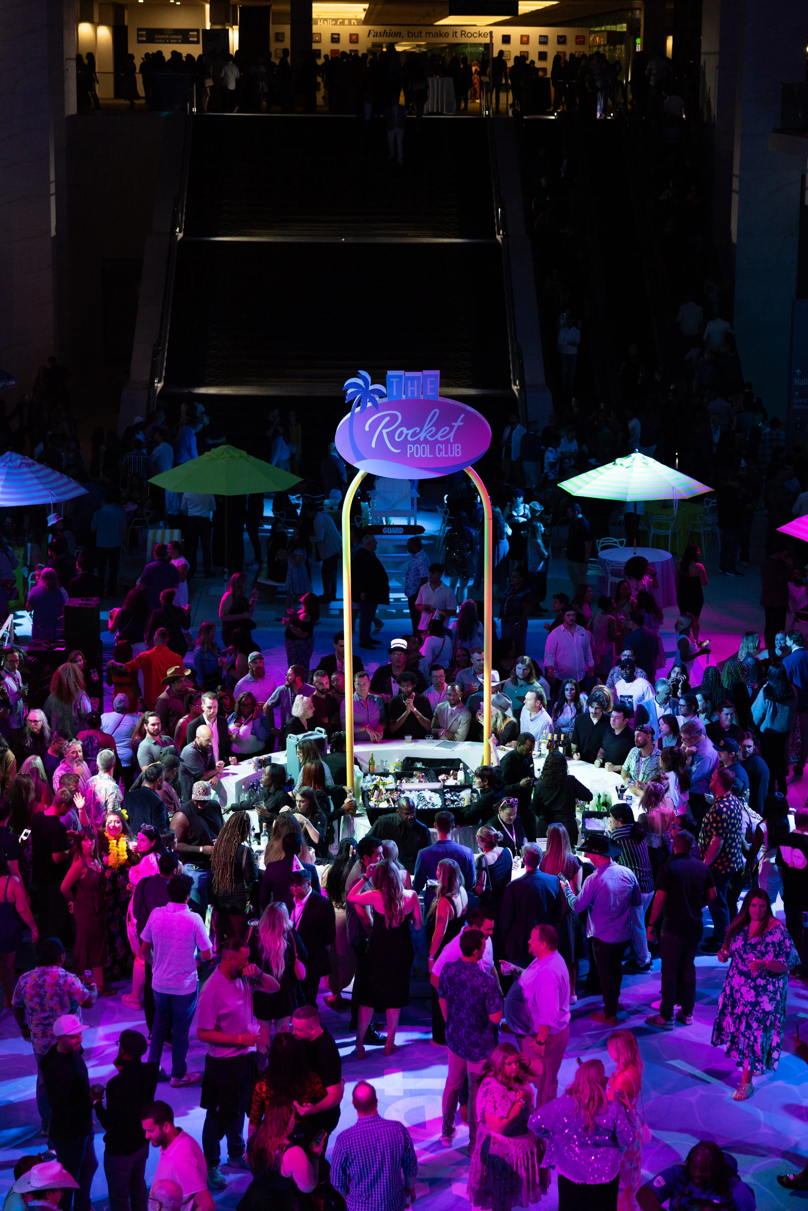The whole room from above under the Rocket balloons at The Dream Party: Rocket at 40
