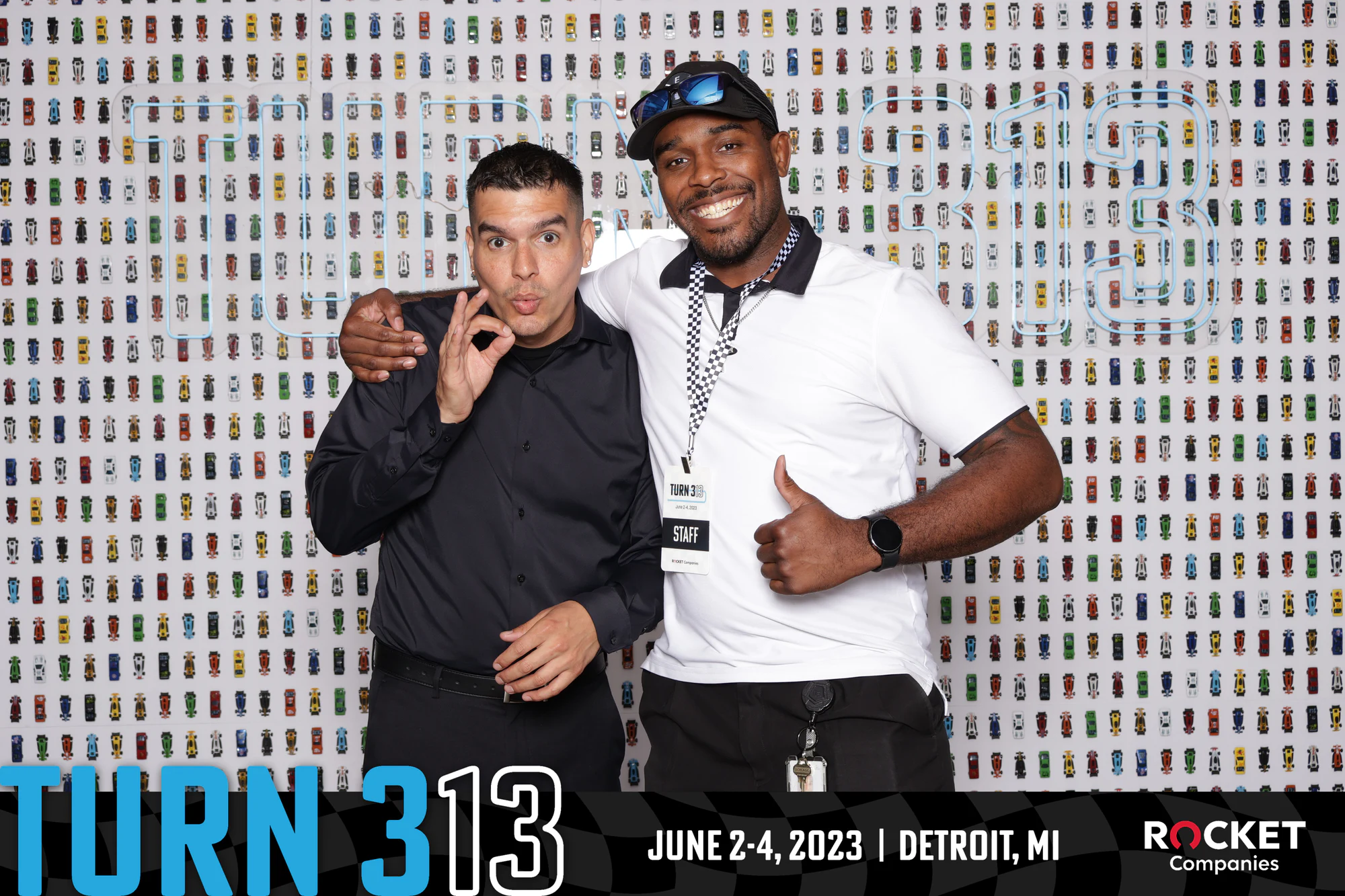 Two guys, an okay sign and a thumbs up, at TURN313 with Rock Events